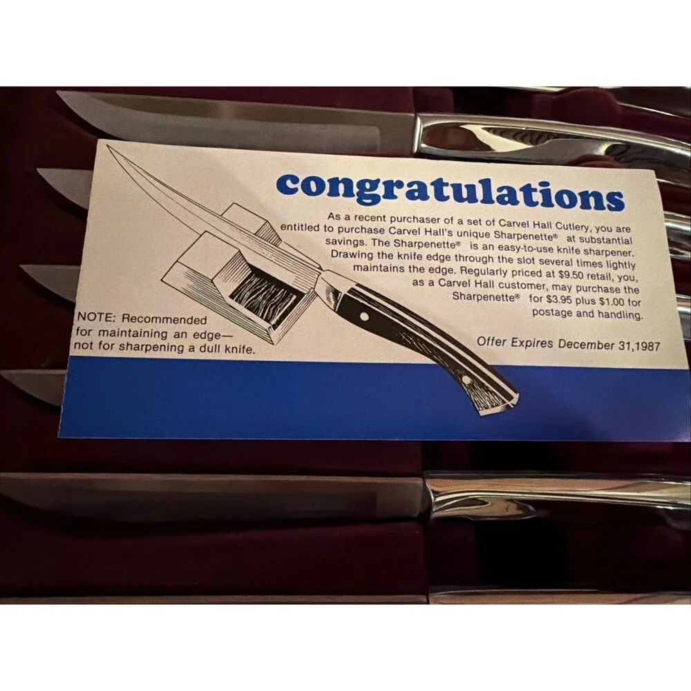Carvel Hall Stainless Steel Steak Knives Vintage Set/8 In Box Made in USA.  EUC!